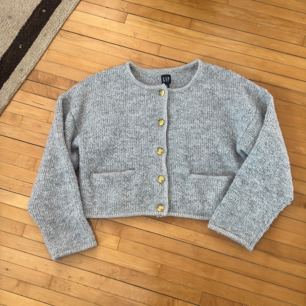 GAP Gray Knit Cardigan Gold Buttons